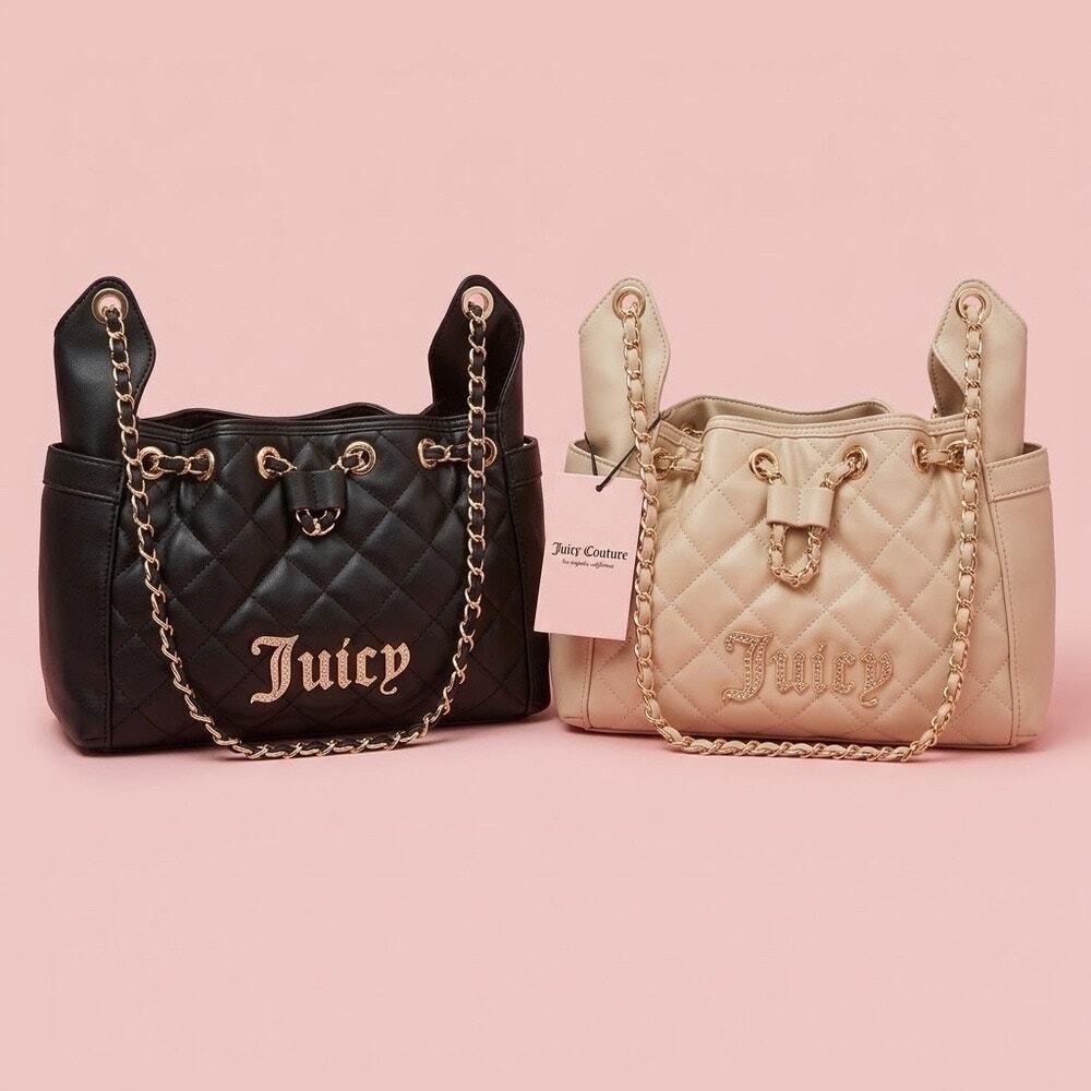 NWT Juicy Couture Exclusive Black and Beige Quilted Bag Collection Set of 2